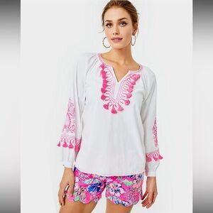 Lilly Pulitzer Kaydence Tunic with Pink Embroidered Tassels